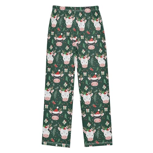 ZZXXB Xmas Cow with Gifts Boys Long Pants Soft Trousers Elastic Waist Kids Lounge Bottoms with Pockets S-XL