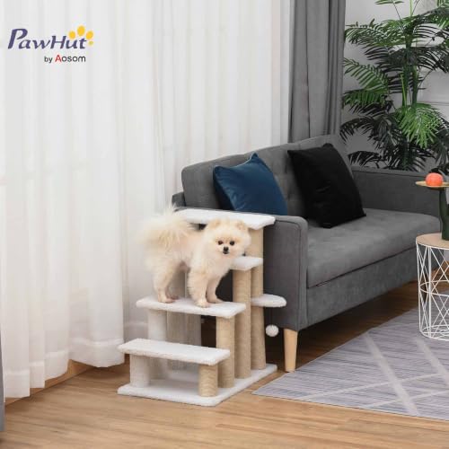 PawHut Katzentreppe 4 Stufen Kratzbaum Treppe 60 x 40 x 64 cm Weiß