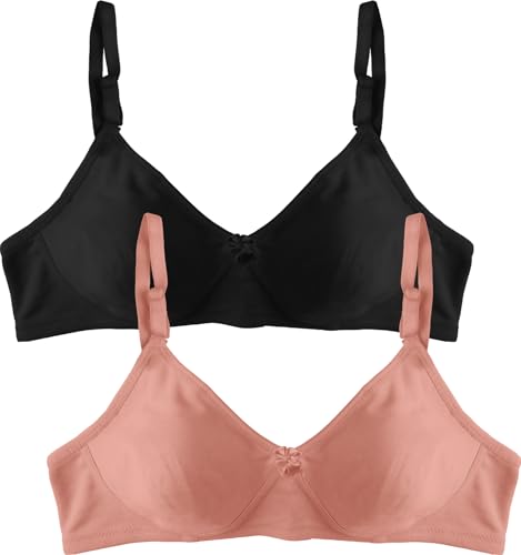 Image of Pack of 2 Women's Full Coverage Molded T-Shirt Bra | Non-Padded, Wireless, Cotton Comfort Bra with Detachable Straps