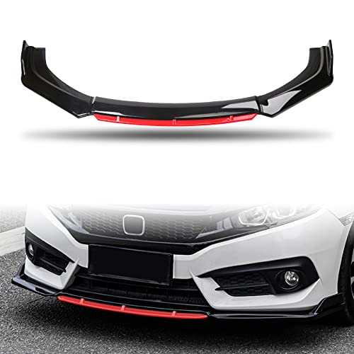 Universal Front Bumper Lip Lower Chin Spoiler Splitter Air Dam Automotive Protector, Universal Fit for Nissan Altima Ford Focus Fiesta Subaru and More,Glossy Black with Red Tongue