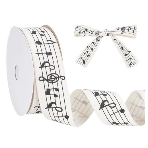NBEADS 10m Cintas de Notas Musicales, Cinta Artesanal de Notas Musicales de 2.5cm Cinta de Algodón de Nota Musical Impresa de Un Lado para Embalaje de Regalo Decoración de Fiesta Artesanía de Costura