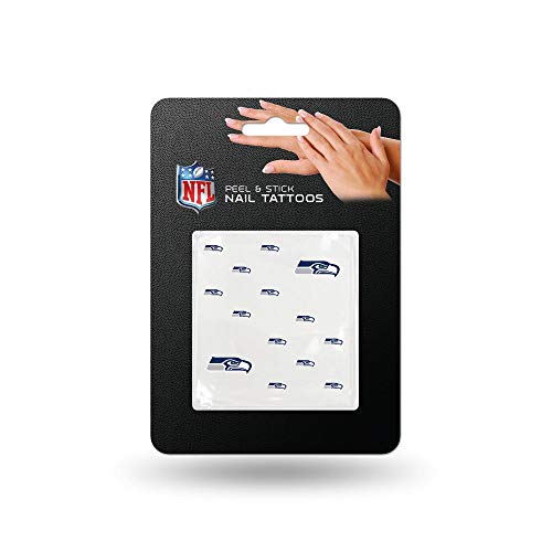 Rico Industries NFL Seattle Seahawks Nail Tattoos, Set of 12 Plus 2 Face Tattoos , Blue, 7.5 x 4.5-inches