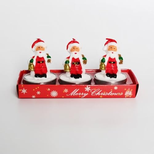 3 Pcs Christmas Taper Candles Santa Bell Tea Lights Candles Gifts Handmade Wax Candle for Christmas Party Decor Home Table Holiday Decorations
