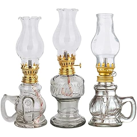 Vintage Oil Lamps for Indoor Use(Set of 3),8 Inch Height Kerosene Lamp with Hurricane Glass,Rustic Kerosene Lantern for Home Emergency Lighting,Tabletop Decor Cover