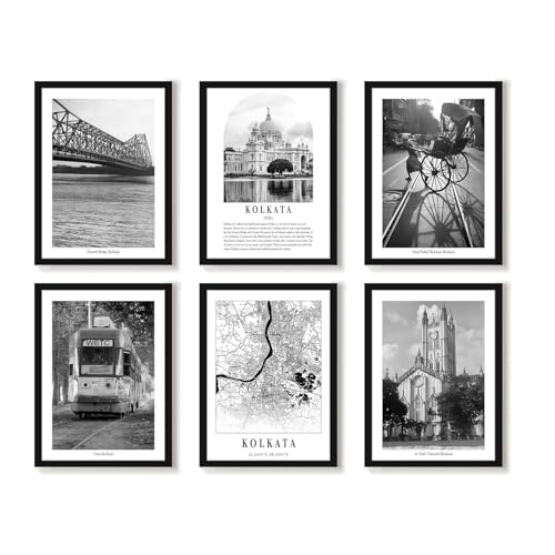 Image of PAINTINGMANTRA A3 Kolkata Wall Art Prints Pack of 6, Framed Painting Heritage Landmark Framed Wall D cor, Architecture, Famous Landmarks, Photos for Living Room, Bedroom,Office Decoration (32x44 cm)
