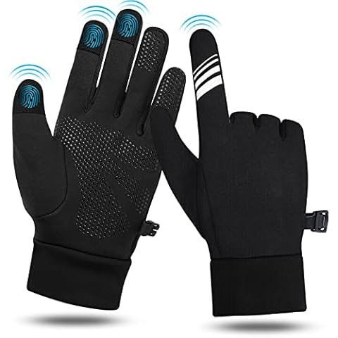 Winter Running Gloves Men Women, Touchscreen Gloves Winter Warm Waterproof Windproof Thermal Black Gloves Reflective Non-Slip Lightweight for Driving Cycling Work Texting Walking Running Outdoor Cover