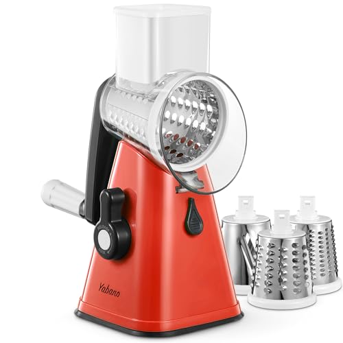 Yabano Rotary Cheese Grater with 3 Stainless Steel Drum Blades