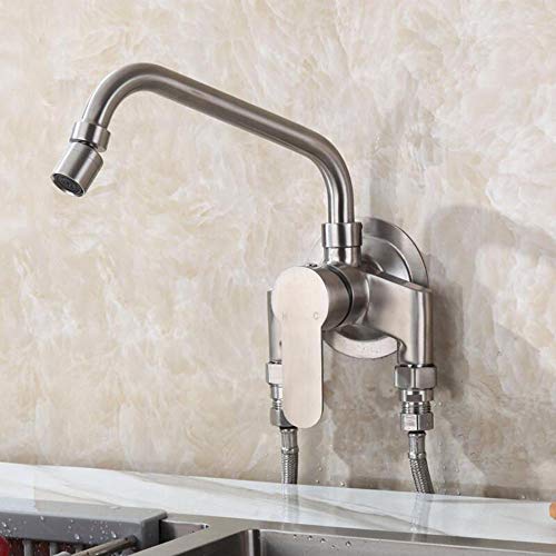 Robinet de cuisine mural, acier inoxydable 304, montage mural, sur tube, mitigeur thermo-froid, évier lavabos balcon buanderie piscine-Tube à sept caractères + bouche battante Cover