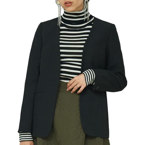 Women's Multifunctional Collarless Suit Jacket Cardigan Blazer with Inside Pockets and Wrinkle-Resistant
