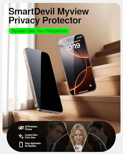 Image of SMARTDEVIL 2 Pack Privacy Screen Protector for iPhone 16 Pro Max, Anti-Spy | Military-Grade Shatterproof Protection, Tempered Glass Film , 9H Hardness, Fast & Easy Installation, Case Friendly Design