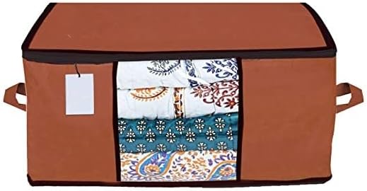 Underbed Storage Bag Storage Organiser Blanket Cover Set of 2 Ivory Dark Brown Extra Large Size