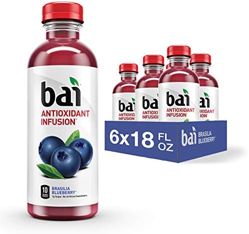 Bai Flavored Water, Brasilia Blueberry, Antioxidant Infused Drinks, 18 Fl Oz (Pack of 6)