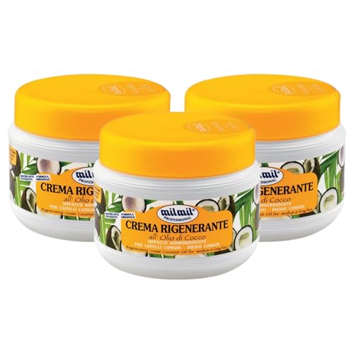 Crema RIGENERANTE, Per Capelli lunghi o Medio Lunghi, All'Olio Di Cocco. Districa e Nutre i Capelli 500ml (3 Barattoli)