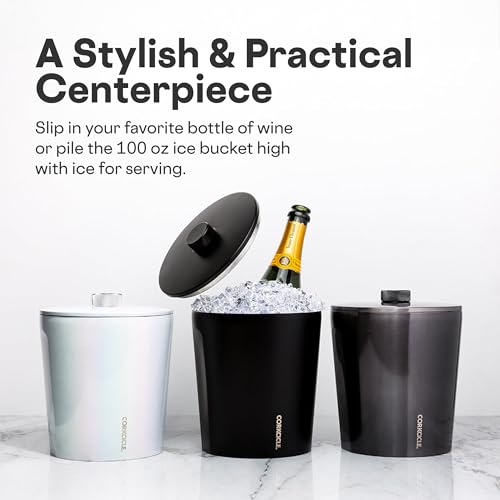 Image of Corkcicle Insulated Ice Bucket with Lid - Stainless Steel - 100 oz - Garden Party Cream