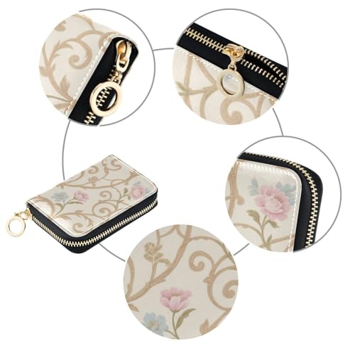 Pink Peony Flowers leather card wallet for women With 2 cash slot RFID Blocking womens credit card holder with zipper3
