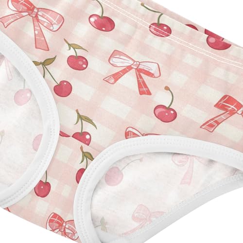 Wusikd Cherry Bow Girls' Underwear Cotton Check Pink Girls Briefs Soft Toddler Underwear 2T4