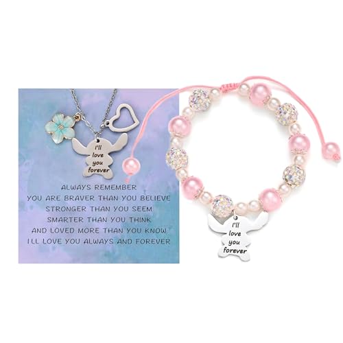 Image of Cute Bracelets Necklace Jewelry Set for 2 Pink Pearl Bracelets Beautiful Gift,Birthday Christmas for Women