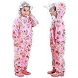 JiAmy Kids Rain Suit Toddler Hooded Rainsuit Poncho Full Body One Piece Coveralls Raincoat for Girls and Boys 1-7 Years, Pink
