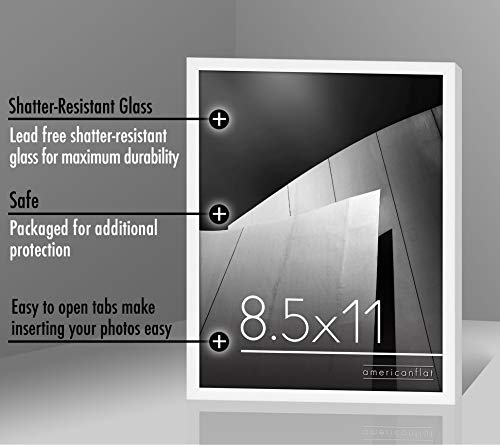 Americanflat 8.5x11 Picture Frame with Shatter-Resistant Glass - Streamline Collection - Thin Border Photo Frame for Tabletop and Wall Display - Hanging Hardware and Easel Stand Included - White