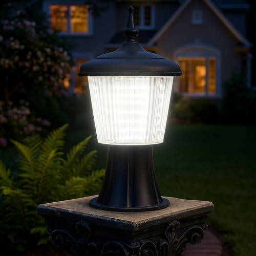 Image of Gigawatts GWSUW-02 Outdoor Gate Light - 12W Integrated Light 101% Rust & Waterproof Polycarbonate, ABS, PP Pillar Lamp Base Mount Black Exterior Fixture for Garden, Boundary & Home Entrance