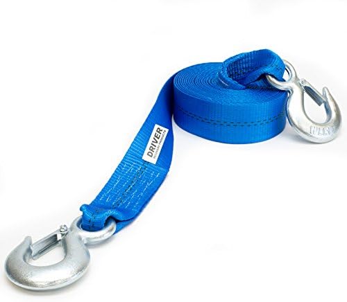2" x 20' Tow Strap with Hooks - 10,000 Pound (5-Ton) Pulling Capacity for Emergency Winch Towing