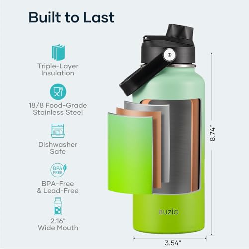 Image of BUZIO Insulated Stainless Steel Water Bottle 32 oz with Straw & Spout Lids