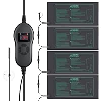 Luxbird Heizmatte mit Thermostat, Daisy Chain 4 Heizmatten mit 1 Controller, Zimmergewächshaus Wärmematte 30 Watt, IP67 Wasserdicht, 52.7x25.4cm, Eins-zu-viele-Steuerung, heizmatte für Pflanzen