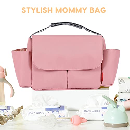 SONARIN Waterproof Pram Buggy Bag Organiser,Multifunctional Large Baby Stroller Organizer Bag Pushchair Storage Bag Mommy Bag with Cup Holders,Universal Fit All Buggy Models(Pink) - Image 4