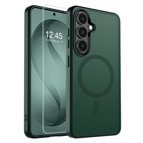 Image of SUPFINE Magnetic for Samsung Galaxy S26 Case with Screen Protector, (Built-in Magnets) (Military Grade Drop Protection) Slim Translucent Shockproof Phone Case,Forest Green