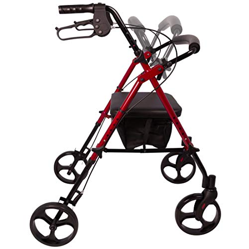 Probasics Aluminum Rolling Walker For Seniors - Adjustable Seat & Height With 8 Inch Wheels, Burgundy #TOP2