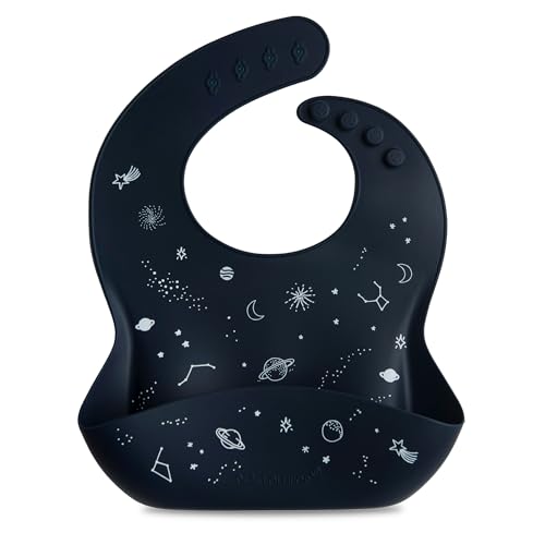 Loulou Lollipop Waterproof Silicone Feeding Bib for Babies & Toddlers, Catch-All Pouch, Easy Clean, 3–36 Months – Space