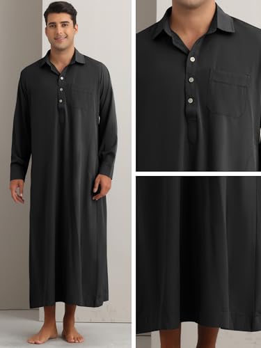 Lars Amadeus Nightshirt for Men's Long Sleeves Collared Neck Full Length Sleep Shirt Nightwear3