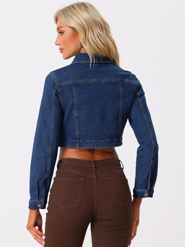 Allegra K Denim Jacket for Women's 2025 Casual Collared Long Sleeve Crop Jean Jackets3