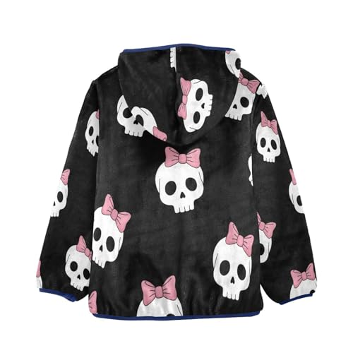 Skull Pattern with Pink Bows Toddler Fleece Jacket Girl Boys Hooded Fleece Jacket Coat Warm Outwear Zip-up 3-10T2