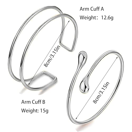 Silver Arm Cuff for Women Open Adjustable Armband Stackable Upper Arm Bracelet Bangle Minimalist Summer Beach Cuff Jewelry4