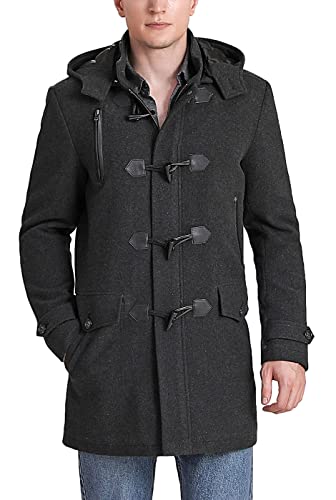BGSD Men Tyson Wool Blend Single Breasted Walking Toggle Duffle Coat with Hood (Also available in Big and Tall)
