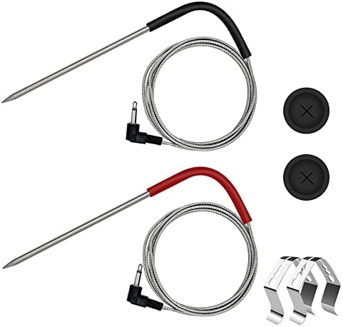 2-Pack Temp Meat Probe Replacement for Pit Boss Pellet Grills and Smokers, 3.5mm Plug Thermometer Probe Accessories for Pit Boss, with 2 Pack Probe Grommets and Probe Clips