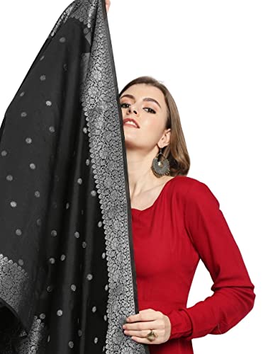 Image of DUPATTA BAZAAR Women's Solid Silk Dupatta (DB3013 Black Free)