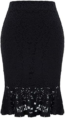 Womens Elastic Waist Wear to Work Lace Mermaid Pencil Skirt