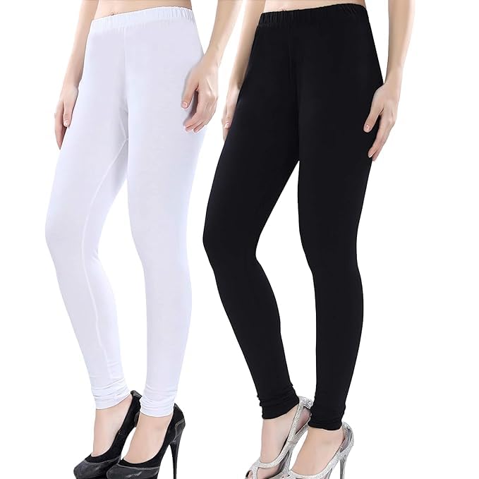 Image of ELAYNA Full Length Churidar Leggings for Women and Girls, Black and White, Lycra Cotton, Stretchable, XL Size, 2 Pack