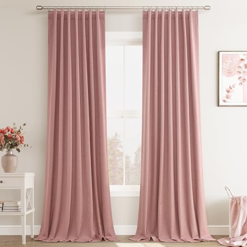 Image of Joywell 100% Blackout Extra Long Linen Curtains 120 Inch Long for Girls Bedroom Window 2 Panels Black Out Curtain Back Tab Noise Cancelling Drapes Floor to Ceiling 2 Panels,52 x 120,Blush