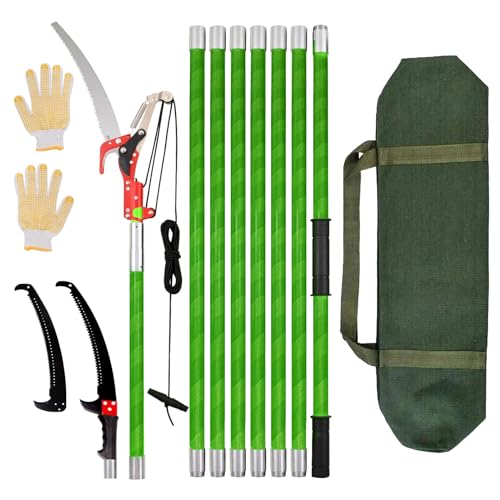 Astsäge mit Teleskopstiel 8m – 3-in-1 Teleskopsäge, Astschere & Hochentaster mit federunterstütztem Seilzug | Leichte Baumsäge für Gartenpflege & Baumschnitt | Mit Tragetasche & Ersatzsägeblatt (Grün)