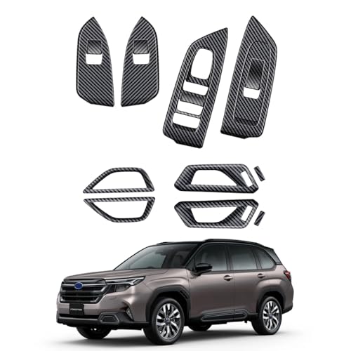 (Ithacolea) 2025新型フォレスター SL系に適用 専用アクセサリー パワーウィンドウスイッチガーニッシュ ・インナードアハンドル ドアパネルカバー ABS カスタム パーツ 10PCSセット (カーボン柄)