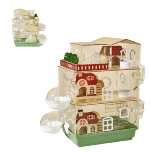 KIEHUA ハムスター単層二層三層換気通気性ハウスチンチラに適した超大型高級ヴィラペット造園小動物ペットアクリルハムスターのフルセットすべてのアクセサリー付き完全に透明なハムスター磁気接続小さなハムスター生息地ガーデンスタイル木製ペットマウス多層大空間快