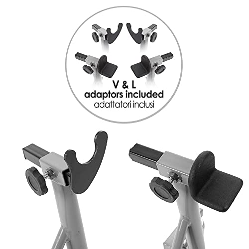BALZAC Cavalletto Posteriore Alzamoto Universale, Solleva Moto con Doppi Supporti a V e L Inclusi, Portata 200kg, in Acciaio Rinforzato per Manutenzione e Garage