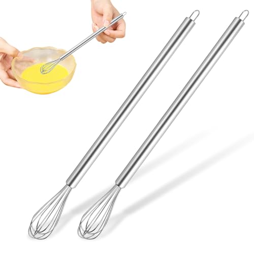 Lot de 2 mini fouet,Petit Fouet Cuisine avec poignée en Acier Inoxydable Fouet Cuisine pour Cuisine Accessoires Mélanger Fouetter Battre Faire Mousser et...