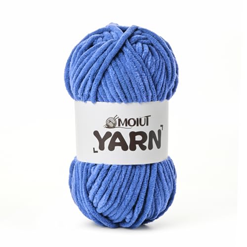 Image of Fluffy Chenille Yarn for Crocheting, Chunky Velvet Yarns for Crochet Amigurumi, Baby Yarn for Crocheting Soft Blanket, 87.4yds /3.5 oz Bulky Yarns for Crafts /Hats /Shoes /Socks (Azure)