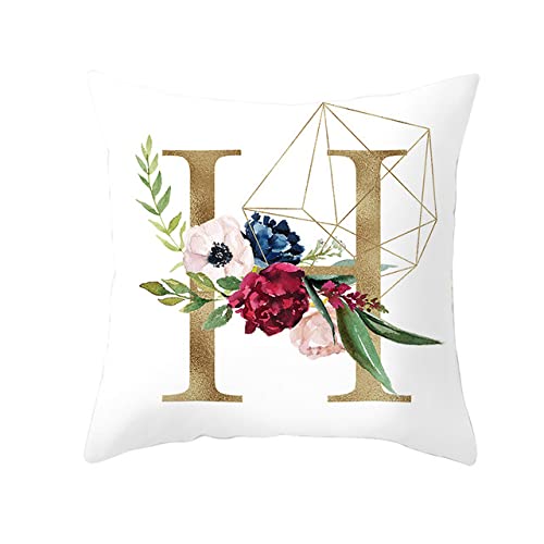 GYROHOME Fundas de almohada decorativas con letras inglesas doradas con flores, 1 panel, funda de cojín de terciopelo suave de piel de guisante, protectores de almohada blancos para decoración del