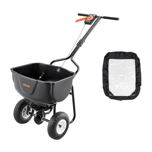 VEVOR Broadcast Spreader, 60LBS Capacity, Walk-Behind Push Spreader, 0-9.8 ft Spreading Width, 10 in All Terrain Pneumatic Tires, Lawn Spreaders with Hopper Grate, for Seed, Fertilizer, Ice Melt