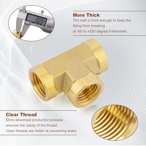 Image of 5pcs 1 /4 inch NPT Female Pipe to 1 /4 inch NPT Female Pipe to 1 /4 inch NPT Female Metals Brass Barstock Street Tee Pipe Hose Fitting